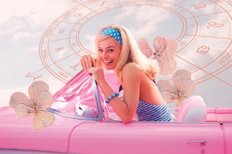 Barbie movie clips on zodiac background